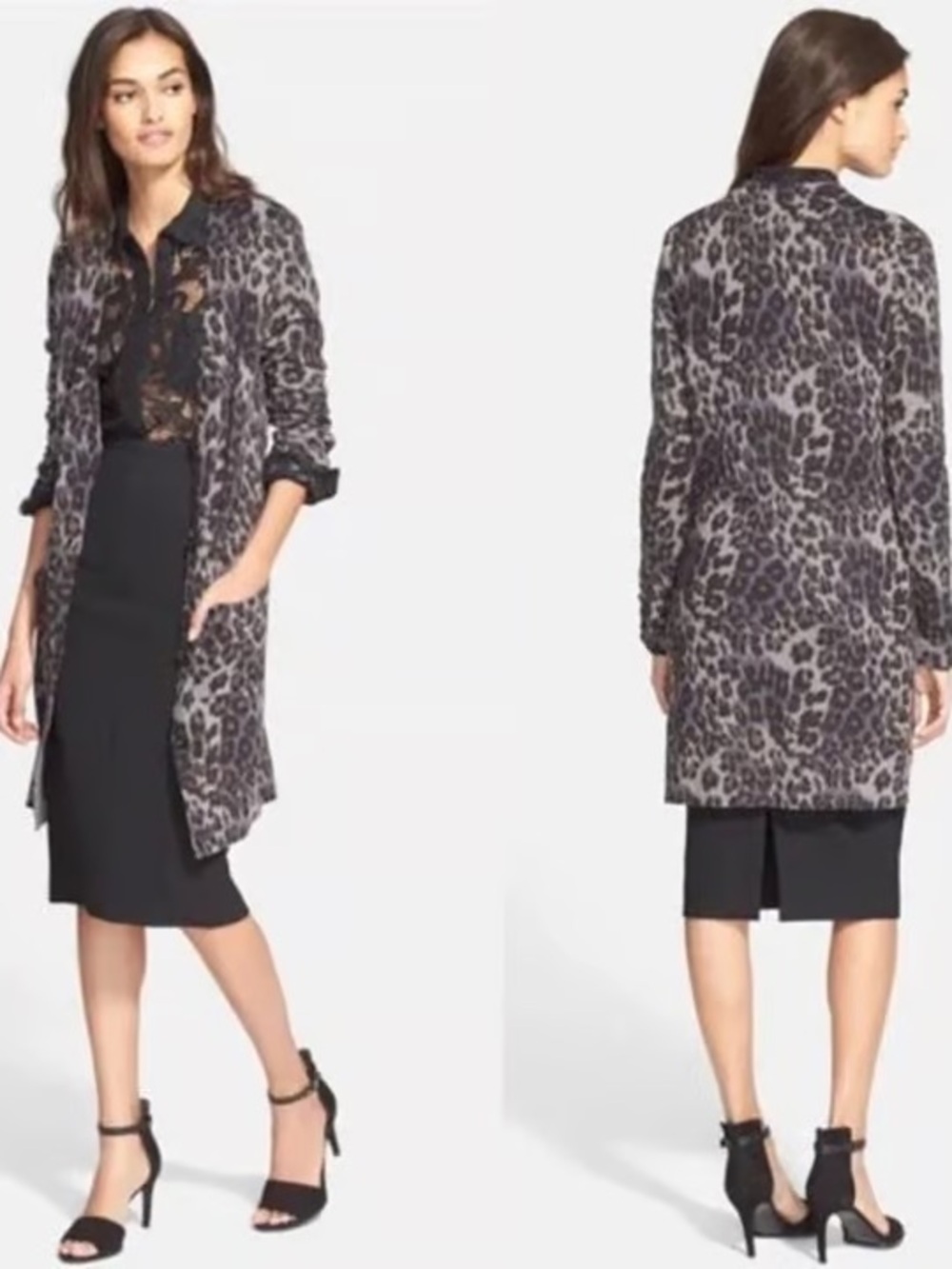 Diane Von Furstenberg Gray and Black Leopard Print Sweater Size Large
